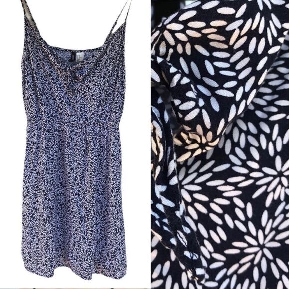 H&M y2k tie front Dress Spagheti Strap slip summer sun beachy navy blue print 10 - Picture 1 of 13
